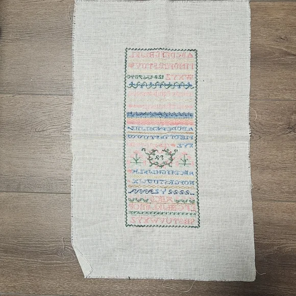 Vintage Cross-Stitch Tapestry Sampler with Alphabet & Floral Design - Picture 3 of 3